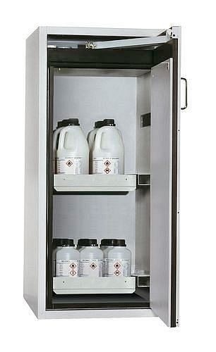 asecos Gefahrstoffschrank G-600-2-F, 600 mm, 2 Auszugswannen, Tür rechts, grau, 3024100130721