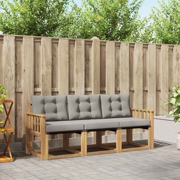 vidaXL Outdoor-Sofagarnitur mit Kissen 3-teilig Weiß und Hellgrau, 3389161