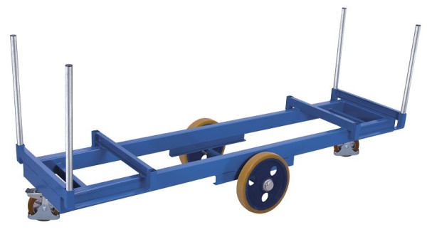 VARIOfit Langmaterialwagen mit 4 Rungen, Ladefläche: 2.500 x 615 mm, RAL 5010 enzianblau, Radsatz:Bereifung aus Polyurethan, sw-2501