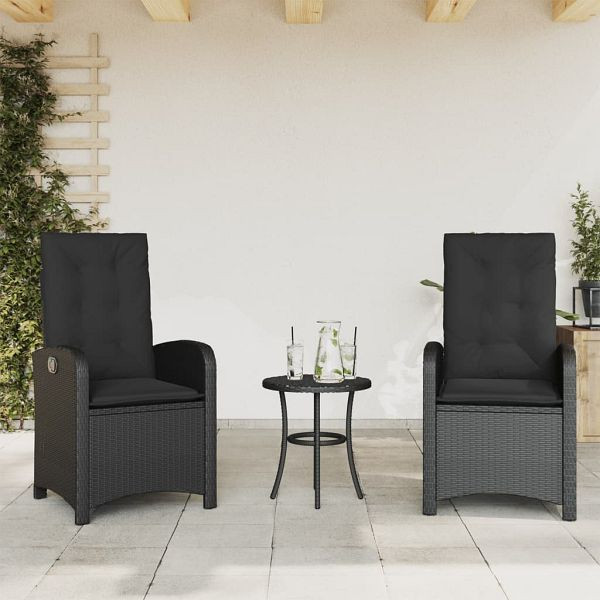 vidaXL Gartensessel mit Kissen 2 Stück Verstellbar Schwarz Poly Rattan, 365169