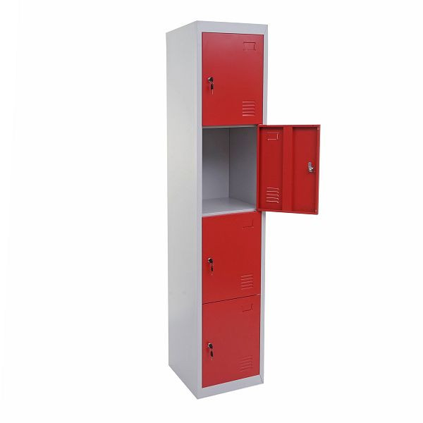 Mendler Schließfach Boston T163, Schließfachschrank Wertfachschrank Spind, Metall 180x38x45cm, rot, 75106