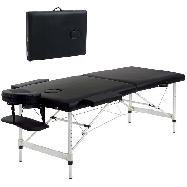 HOMCOM Massageliege, 2 Zonen klappbarer Massagetisch mit Kunstleder, Kopfstütze, Armlehnen, Tasche, 700-077BK