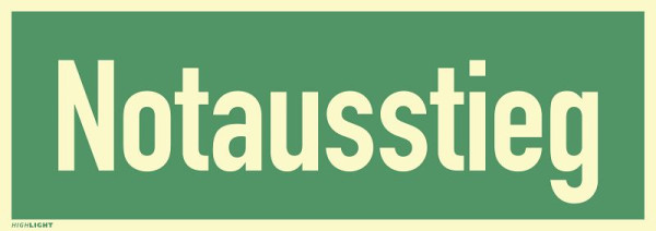 Moedel Notausstieg, Textschild, Kunststoff, langnachleuchtend, 160-mcd, 297x105 mm, 60926