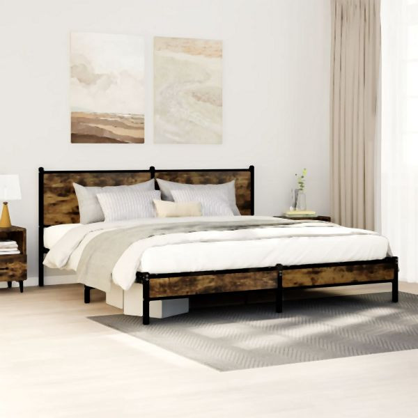vidaXL Metallbett ohne Matratze Räuchereiche 183x213 cm, 3301378