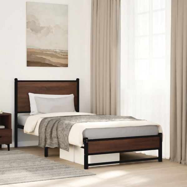 vidaXL Metallbett ohne Matratze Braun Eichen-Optik 80x200 cm, 4007931