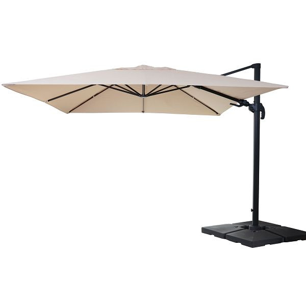 Mendler Gastronomie-Ampelschirm HWC-A96, 3x4m (Ø5m) schwenkbar, Polyester/Alu 26kg, creme mit Ständer, drehbar, 153395+35661+122472