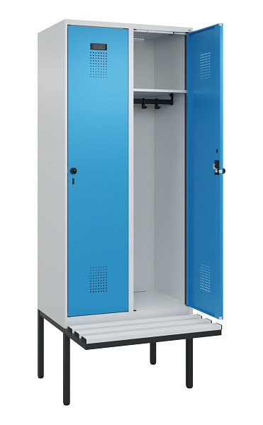 C+P Spind Evolo PLUS, 2 Abteile, 2120x800x815mm, 7035/5012, Haken 4, Drehriegel, Material Sitzfläche Kunststoff, 0490407-22 S10061