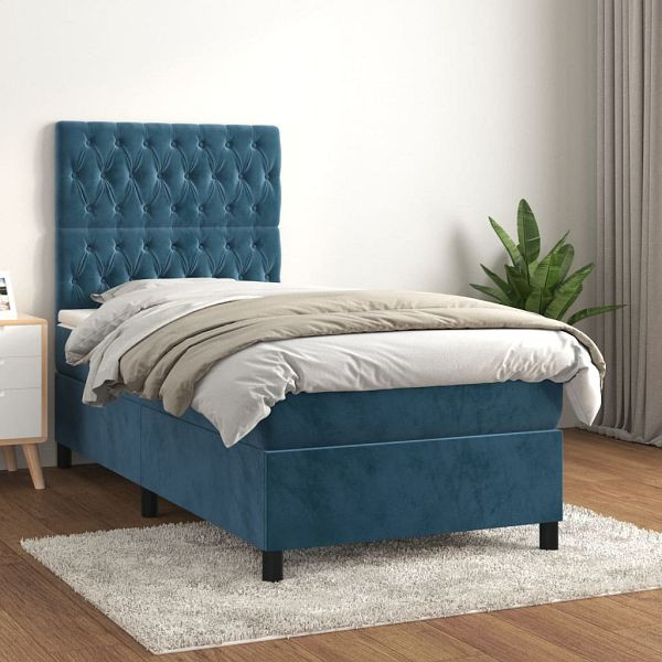 vidaXL Boxspringbett mit Matratze Dunkelblau 100x200 cm Samt, 3143191