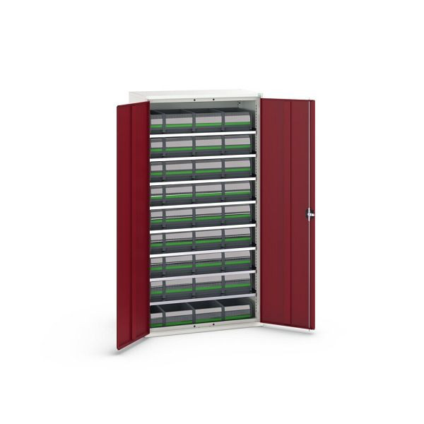 bott verso Magazinschrank, mit 8 Fachböden und 36 bottBoxen, BxTxH: 1050x550x2000mm, Purpurrot, 16926588.24