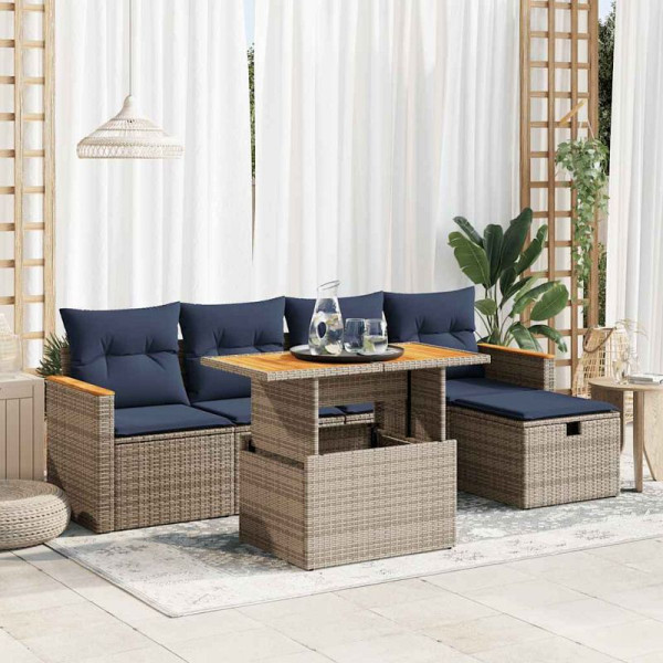 vidaXL 6-teilige Garten-Sofagarnitur mit Kissen Grau Poly Rattan Akazie, 3328111