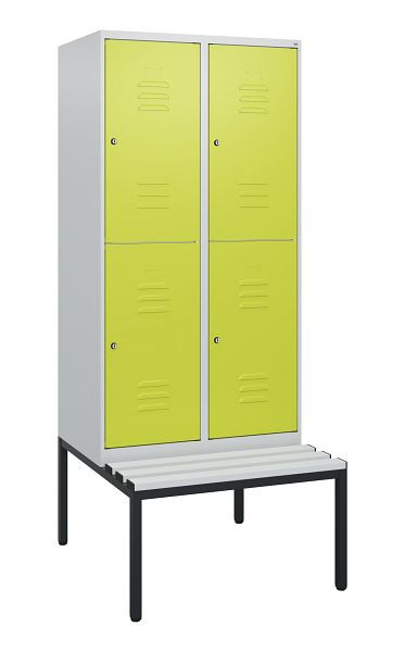 C+P Doppelstöckiger Spind Classic PLUS, 2 Abteile, 1950x800x815mm, 7035/0024, Zylinderschlösser, mit untergebauter Sitzbank, 0803505-22 S10074