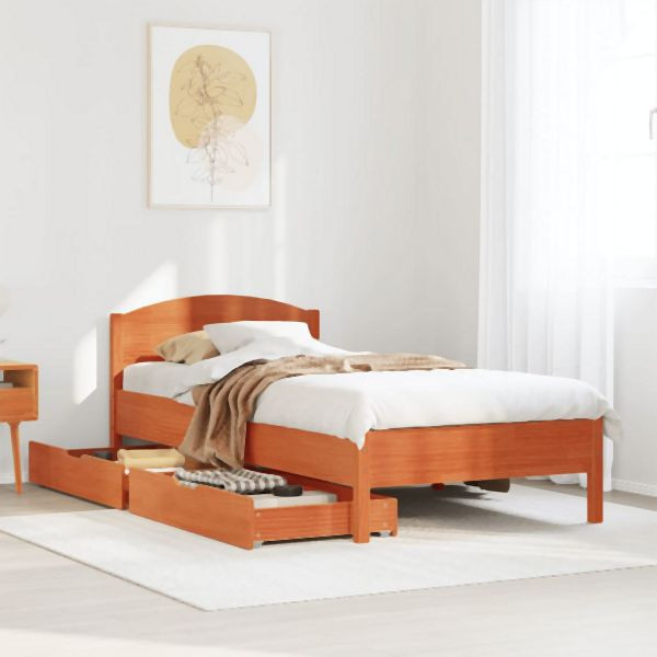 vidaXL Massivholzbett ohne Matratze Wachsbraun 75x190 cm Kiefernholz, 3301853