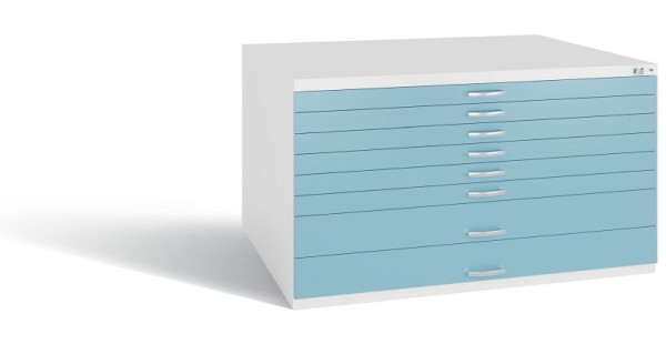 C+P Schubladenschrank Serie 7100_7200, H760xB1350xT960 mm, Weiß/Horizontblau, 7201-200 S10319