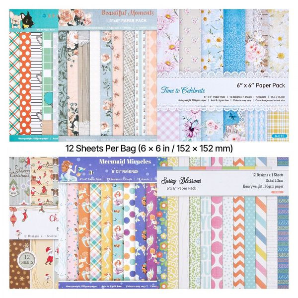 VEVOR Scrapbook-Papier, 72 Blätter 152x152 mm, Gemustertes Design für Dekoration, Scrapbooking, Karten & DIY-Basteln, ZZPJ6YCSLSHWNQ9M7001V0