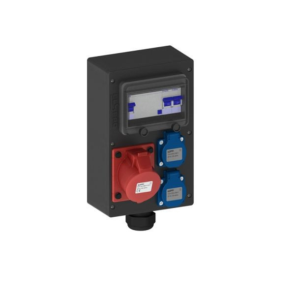 ELSPRO Vollgummi-Wandverteiler HILDEN, 1 CEE 400 V 32 A, 2 Schuko, 2358314