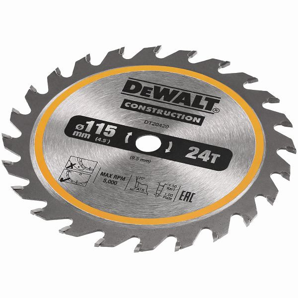 DeWalt TCT/HM Kreissägeblatt für Akku-Handkreissägen, 115x9,5mm, 24WZ, DT20420-QZ