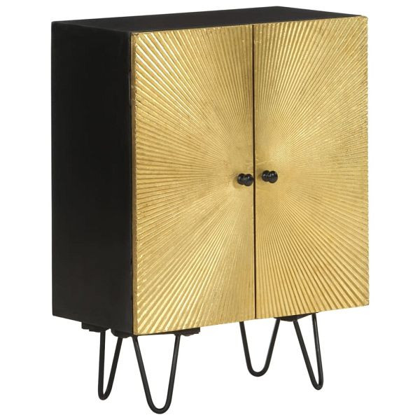 vidaXL Sideboard 55x30x75 cm Massivholz Mango, Material: Massives Mangoholz, Messing, 351623