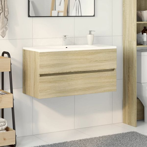 vidaXL Waschbeckenunterschrank Sonoma-Eiche 90x38,5x45cm Holzwerkstoff, 849638
