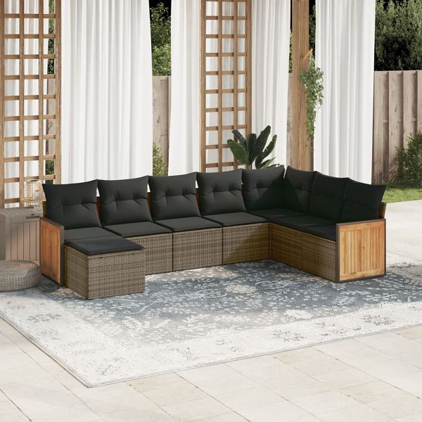 vidaXL 8-teilig Garten-Sofagarnitur mit Kissen Grau Poly Rattan, 3260331