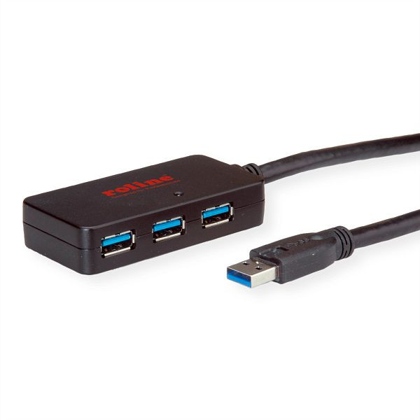 ROLINE USB 3.2 Gen 1 4-Port Hub mit Repeater, schwarz, 10 m, 12.04.1097