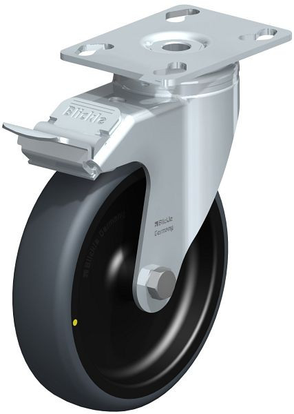 Blickle LKPA-TPA 126G-FI-ELS Apparate-Lenkrolle mit Anschraubplatte & Feststeller, Thermoplastisches Gummi-Elastomer, Grau, 680934