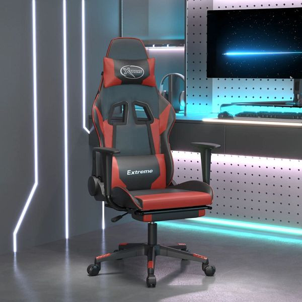 vidaXL Gaming-Stuhl mit Massage & Fußstütze Schwarz Weinrot Kunstleder, 345464
