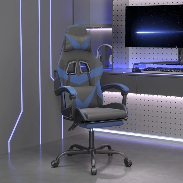 vidaXL Gaming-Stuhl mit Fußstütze Schwarz und Blau Kunstleder, 3143854
