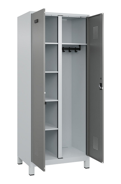 C+P Wäsche-/Garderobenspind Evolo PLUS, mit Füßen, 2 Abteile, 1950x800x500mm, 7, Frontfarbe 0005000 RDS Stahlgrau, Zylinderschloss, 049610-22 S10041