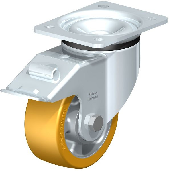 Blickle LK-ALTH 127K-FI Stahlblech-Lenkrolle, schwere Ausführung, mit Anschraubplatte & Feststeller, Blickle Extrathane®, Hellbraun, 612044