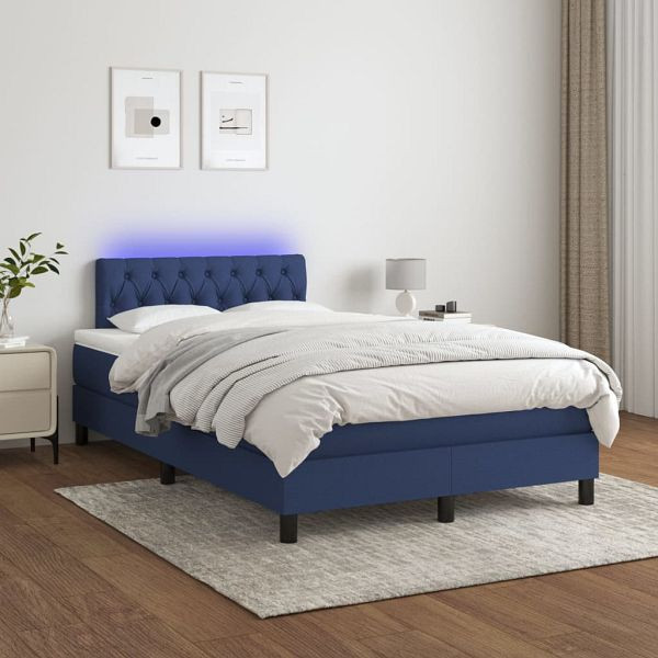 vidaXL Boxspringbett mit Matratze & LED Blau 120x200 cm Stoff, 3133387