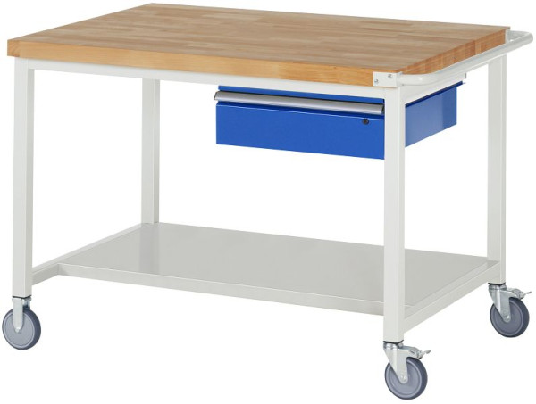RAU Fahrbare Werkbank Serie 8000, 1 x Schublade, Ablageboden, 1250x880x900 mm, 05-8001A6-129B4S.11