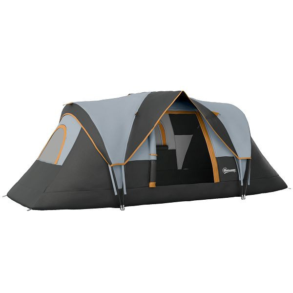 Outsunny Campingzelt für 5-6 Personen, Lampenhaken, Seitentaschen, 4,55 x 2,3 x 1,8 m, Hellgrau/Schwarz, A20-132V00MX