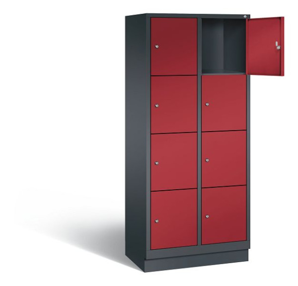 C+P Schließfachschrank Evolo, H1800xB810xT500mm, Farbe: Schwarzgrau / Rubinrot, 48020-224 S10056