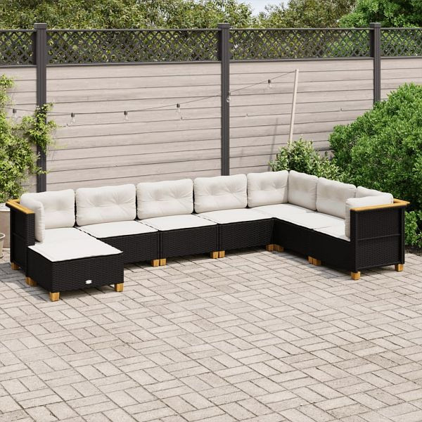 vidaXL 8-teilig Garten-Sofagarnitur mit Kissen Schwarz Poly Rattan, 3261953