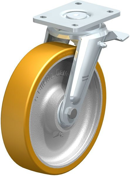 Blickle LO-GTH 250K-ST Stahlgeschweißte Schwerlast-Lenkrolle mit Feststeller, Blickle Extrathane®, Hellbraun, 290239