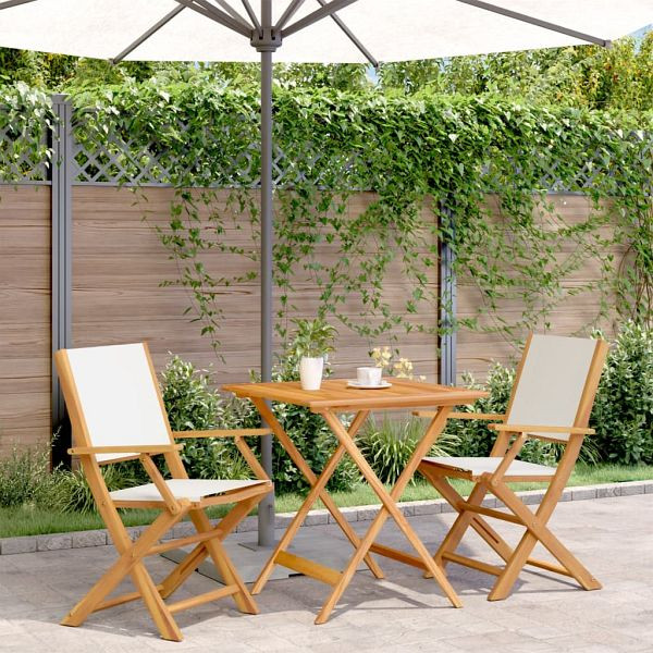 vidaXL 3-teilig Bistro-Set Cremeweiß Stoff und Massivholz, 3281880
