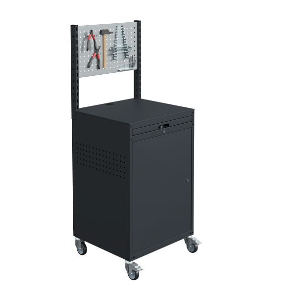 SOFAME mobiler MODULINFO Schrank B695 x T 660 x H 1005 mm mit Lochplatte, Anthrazitgrau RAL 7016, W040010036GAGC