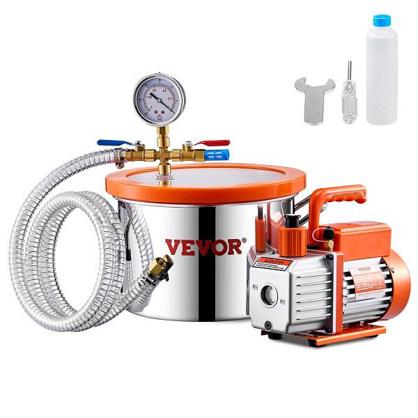 VEVOR 3,5CFM Vakuumpumpe mit 5,68L Vakuumkammer, Unterdruckpumpe Vacuum Pump Kit, ZKBZKTTZDJ141K08DV2