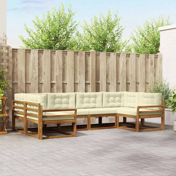 vidaXL Outdoor-Sofagarnitur mit Kissen 6-teilig Natur und Creme, 3368068