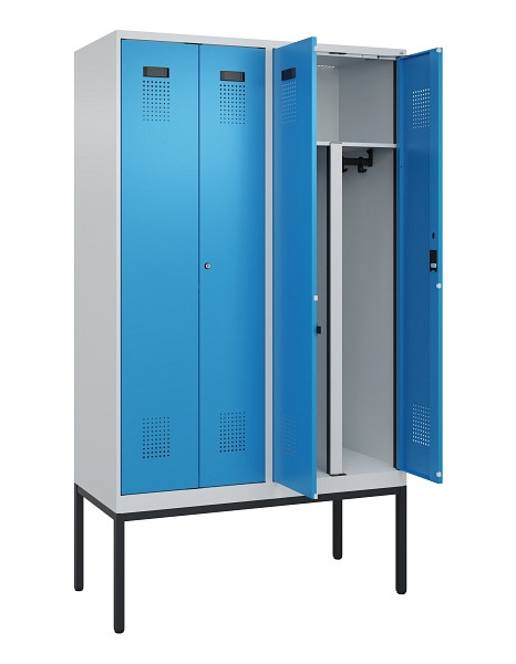C+P PSA Doppel-Spind Evolo PLUS, Gestell, 4 Abteile, 2120x1200x500mm, 7035/5012, Zylinderschloss, 0490327-40P S10034