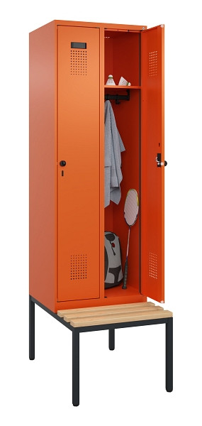 C+P Spind Evolo PLUS, 2 Abteil, 2120x600x815mm, 2004/2004, Drehriegel, Sitzfläche Buche-Hartholz, Sitzbank, 0490507-20 S10023