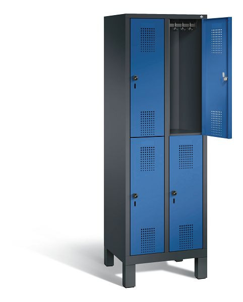 C+P Spind doppelstöckig Evolo, H1850xB610xT500mm, Farbe: Schwarzgrau / Enzianblau, 48310-20 S10253