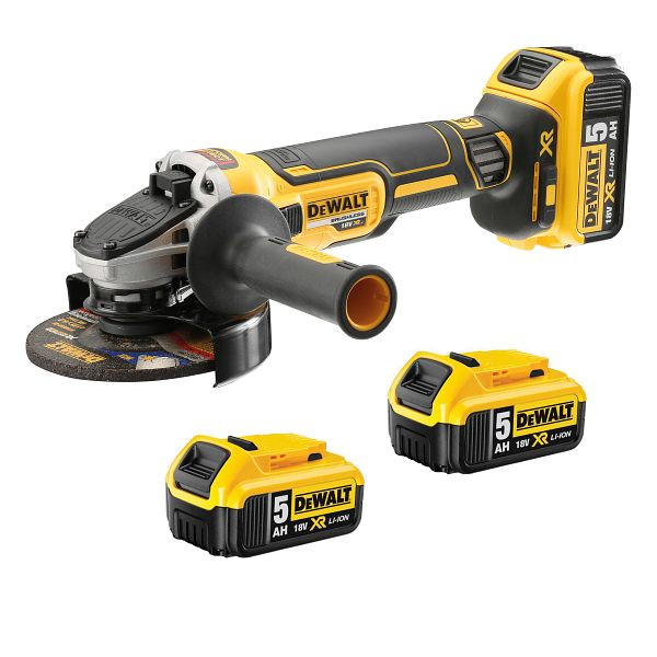 DeWalt 18 Volt / 5 Ah Akku-Winkelschleifer, 125mm (bürstenlos), mit 3 Akkus, DCG405P3-QW