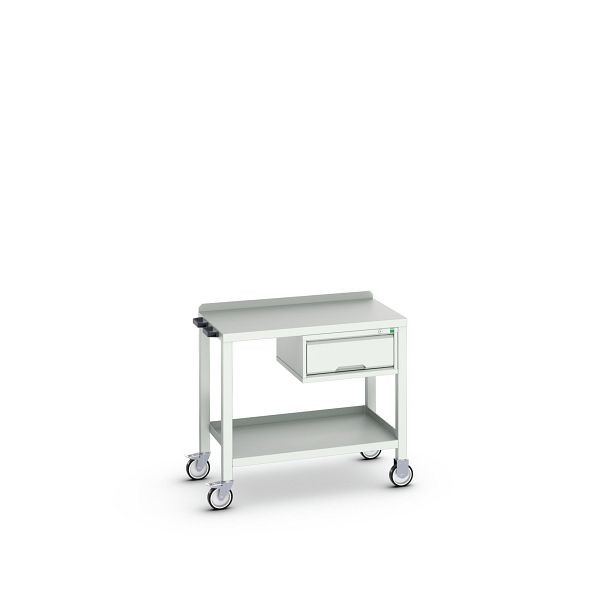 bott verso mobiler Beistelltisch, mit 1 Schublade und Stahl-Platte, BxTxH: 1000 x 600 x 910 mm, Lichtgrau / Lichtgrau, 16922800.16