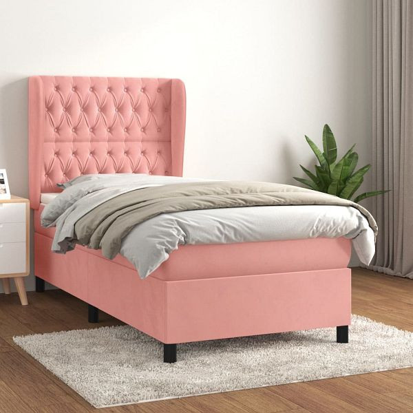 vidaXL Boxspringbett mit Matratze Rosa 100x200 cm Samt, 3129380