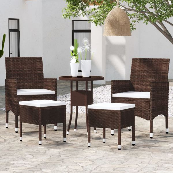 vidaXL 5-teilig Garten-Lounge-Set Poly Rattan Braun, 3058471