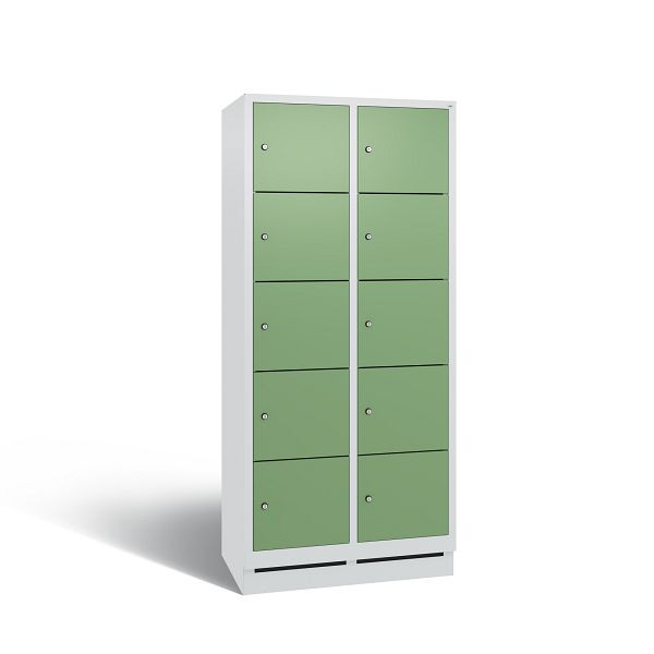 C+P Schließfachschrank Evolo, 10 Fächer, H1800xB810xT500 mm, Grau/Resedagrün, 48020-225 S10226