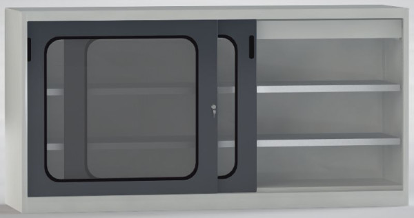 KLW Schiebetürenschrank 1000x2000x525mm HxBxT, Acrylglas-Sichtfenster, Gummieinfassung, links: 1 Schublade 800mm mit Mitteltrennwand, 7SN-UL1000FB-10S3MRB