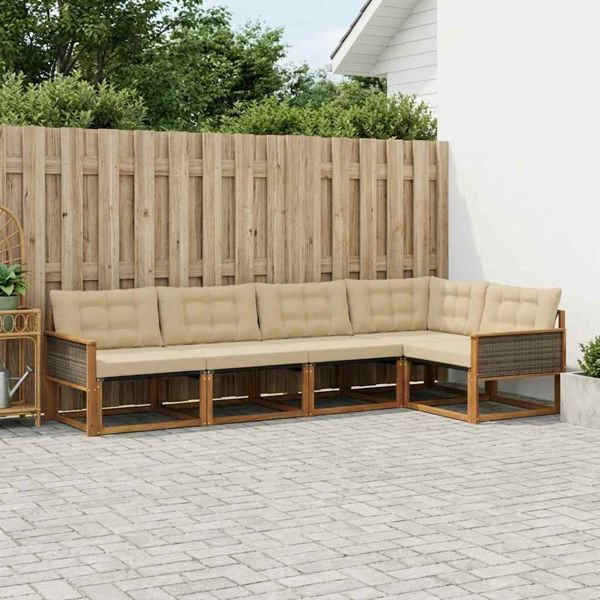 vidaXL Outdoor-Sofagarnitur mit Kissen 5-teilig Natur und Beige, 3381421
