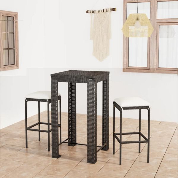 vidaXL 3-teilig Gartenbar-Set mit Kissen Poly Rattan Schwarz, 3064775